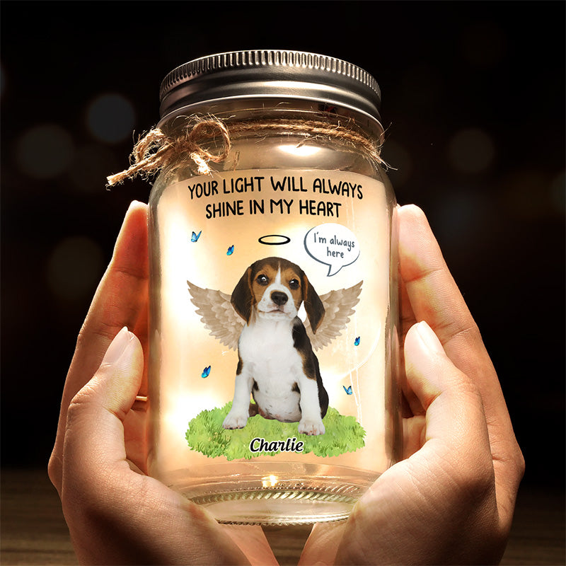 Photo personnalisée « Mon cœur n'était pas prêt à te perdre » – Lampe commémorative personnalisée en pot Mason – Cadeau de condoléances pour les propriétaires et les amoureux des animaux
