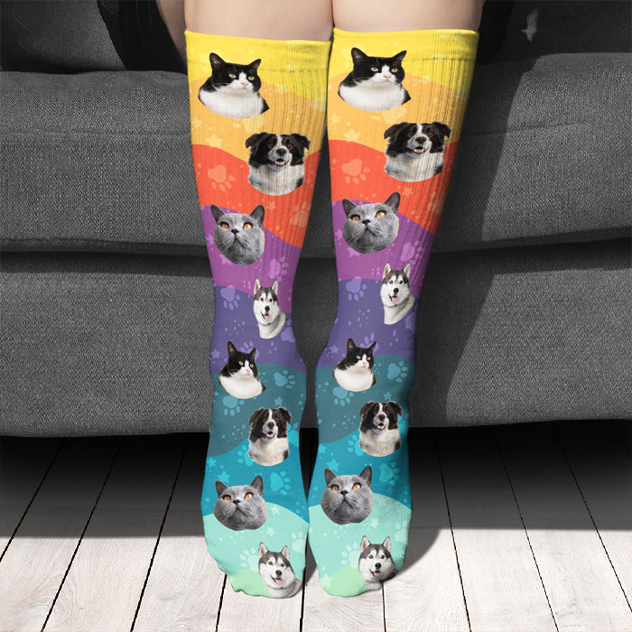Ondulés colorés - Téléchargez une image, cadeau pour les amoureux des animaux - Chaussettes personnalisées