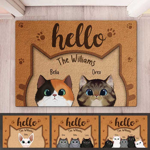 Bonjour humain, bienvenue chez nous - Tapis décoratif personnalisé pour chat - Cadeau pour les propriétaires d'animaux et les amoureux des animaux