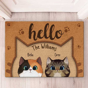 Bonjour humain, bienvenue chez nous - Tapis décoratif personnalisé pour chat - Cadeau pour les propriétaires d'animaux et les amoureux des animaux