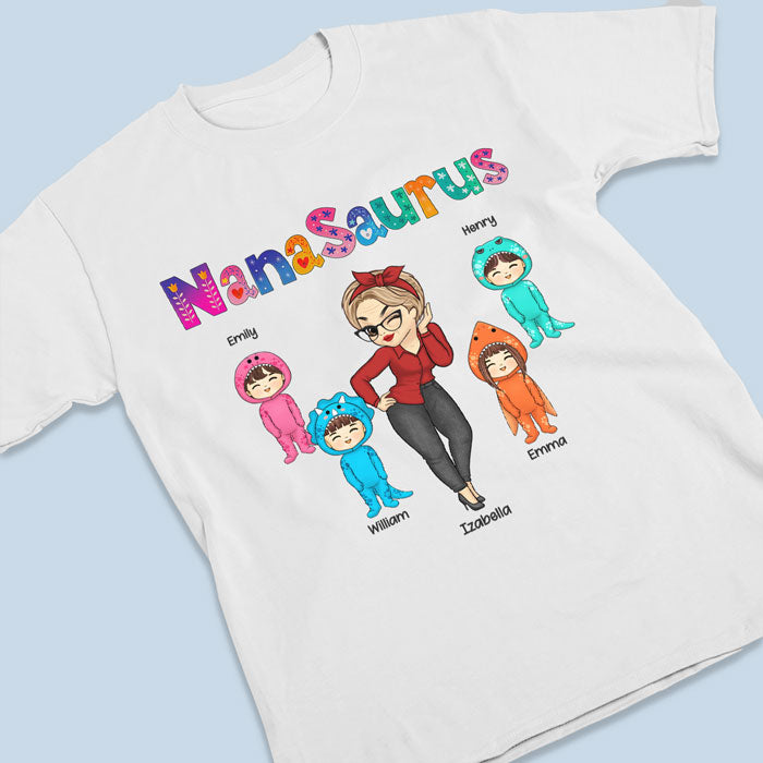 Nanasaurus et ses enfants - T-shirt, sweat à capuche et sweat-shirt unisexe personnalisé pour la famille - Cadeau de fête des mères, d'anniversaire pour maman, grand-mère