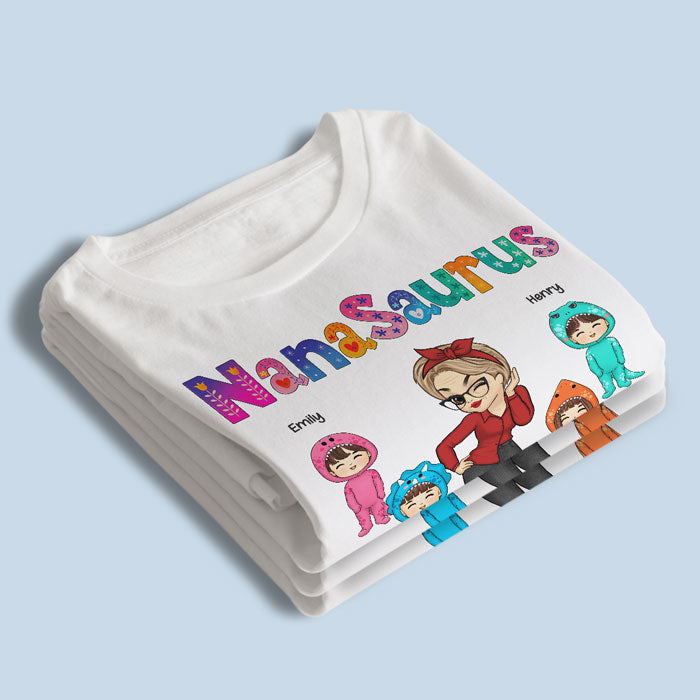 Nanasaurus et ses enfants - T-shirt, sweat à capuche et sweat-shirt unisexe personnalisé pour la famille - Cadeau de fête des mères, d'anniversaire pour maman, grand-mère