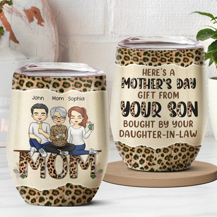 Cadeau de fête des mères offert par votre belle-fille - Verre à vin personnalisé pour la famille - Cadeau de fête des mères et d'anniversaire pour maman 
