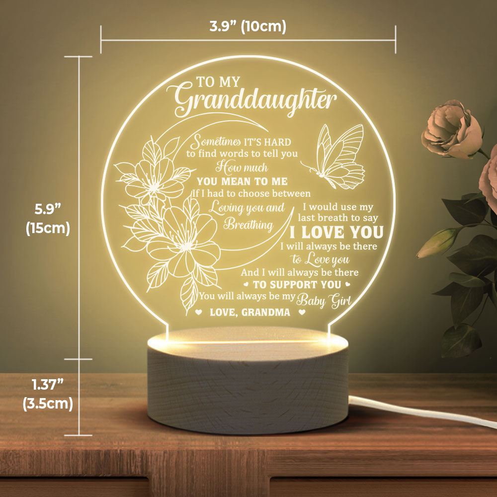 Je serai toujours là pour t'aimer - Lampe de nuit en acrylique - À ma petite-fille, cadeau pour petite-fille, cadeau de grand-mère pour petite-fille, cadeau d'anniversaire pour petite-fille, cadeau de Noël