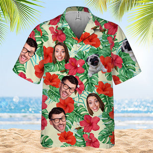 T-shirt hawaïen unisexe personnalisé avec photo et ambiance tropicale estivale - Cadeau pour la famille, les propriétaires d'animaux et les amoureux des animaux