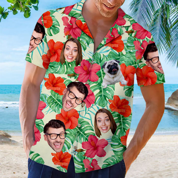 T-shirt hawaïen unisexe personnalisé avec photo et ambiance tropicale estivale - Cadeau pour la famille, les propriétaires d'animaux et les amoureux des animaux