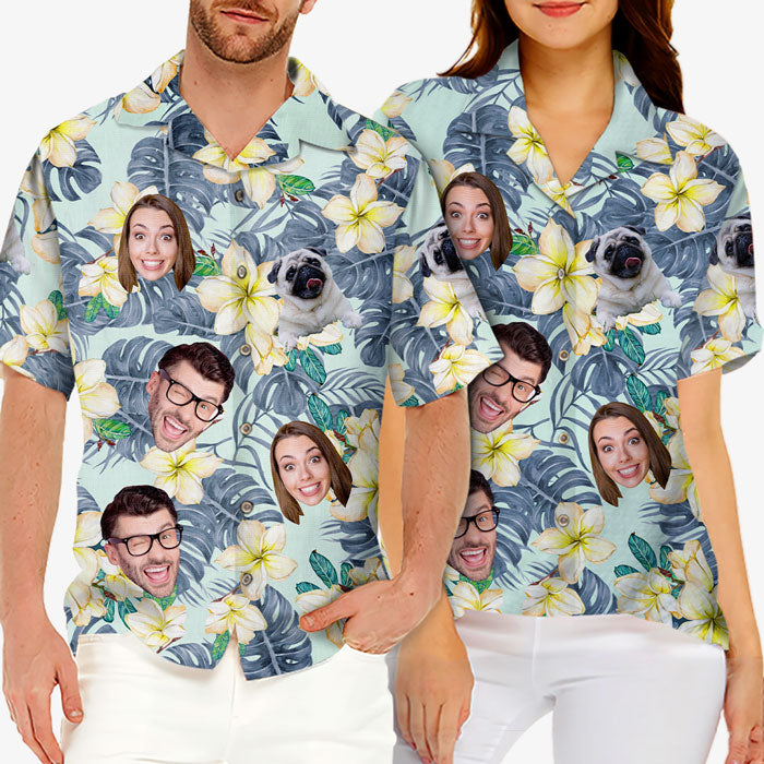 T-shirt hawaïen unisexe personnalisé avec photo et ambiance tropicale estivale - Cadeau pour la famille, les propriétaires d'animaux et les amoureux des animaux