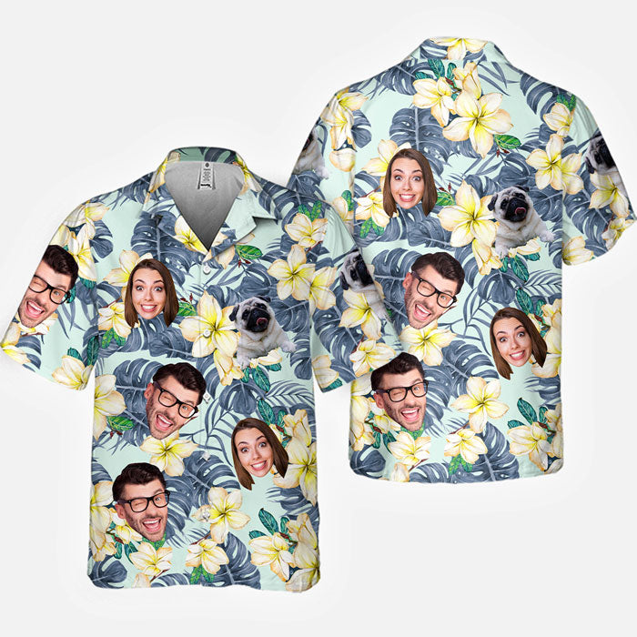 T-shirt hawaïen unisexe personnalisé avec photo et ambiance tropicale estivale - Cadeau pour la famille, les propriétaires d'animaux et les amoureux des animaux