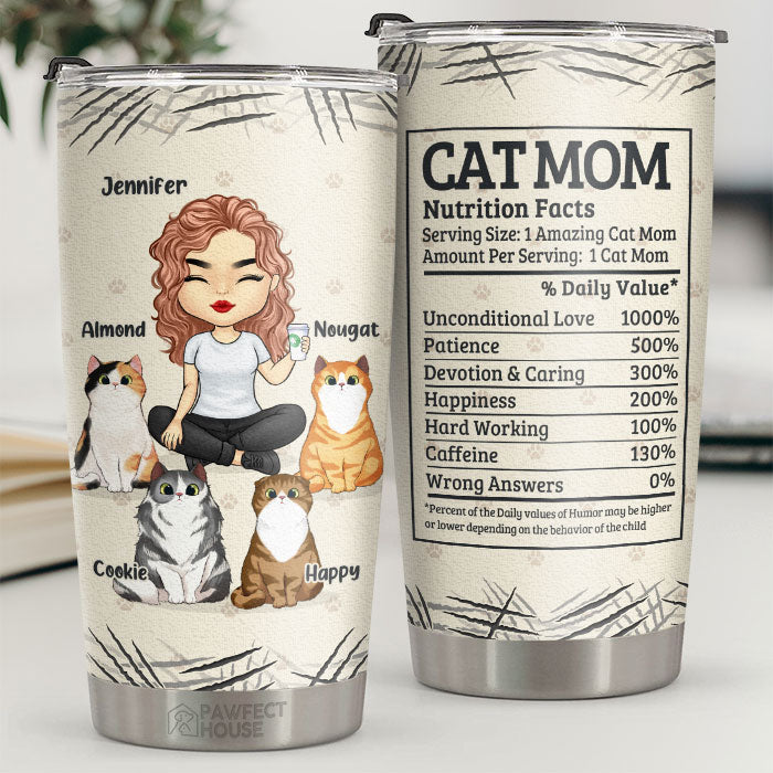 Valeurs nutritionnelles de la maman chat, maman chat exceptionnelle, amour inconditionnel - Gobelet personnalisé - Cadeau pour amoureux des chats, propriétaires de chats, cadeau pour chat, cadeau pour amoureux des animaux