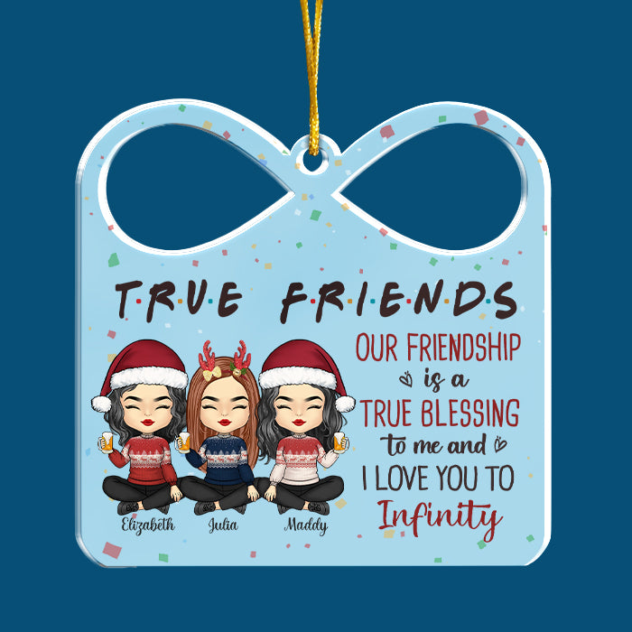 Véritable ami, je t'aime jusqu'à l'infini - Décoration de Noël personnalisée en acrylique en forme de boîte cadeau - Cadeau pour meilleure amie, meilleure amie, sœur, cadeau d'anniversaire pour meilleure amie et amie, cadeau de Noël