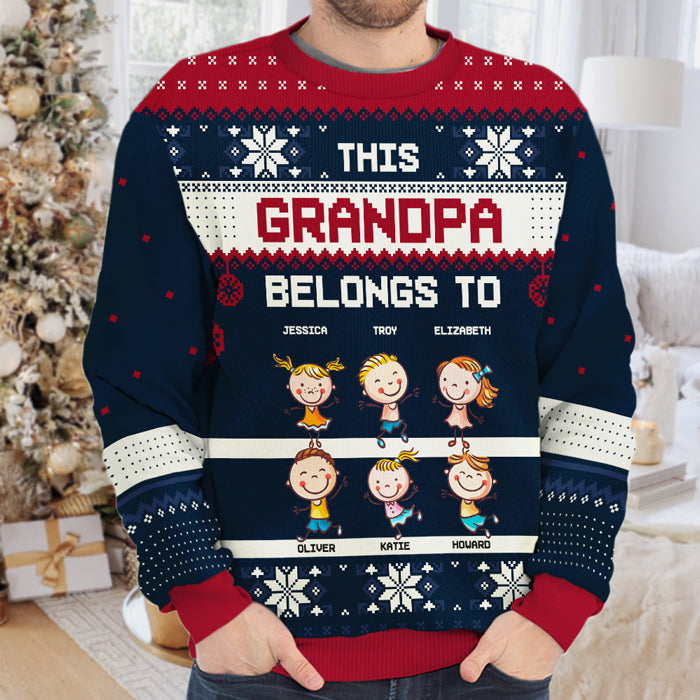 Cette grand-mère appartient à ces enfants géniaux - Sweat-shirt moche personnalisé pour la famille - Pull en laine unisexe - Cadeau de Noël pour grand-mère et grands-parents