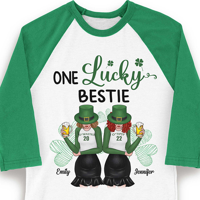 One Lucky Bestie - Gift For Besties, Personalized St. Patrick's Day Unisex Raglan Shirt.