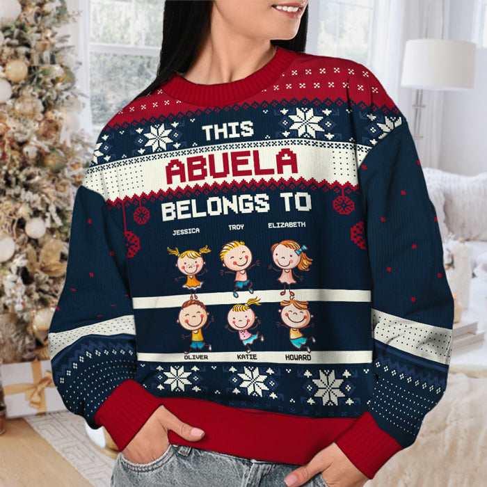 Cette grand-mère appartient à ces enfants géniaux - Sweat-shirt moche personnalisé pour la famille - Pull en laine unisexe - Cadeau de Noël pour grand-mère et grands-parents
