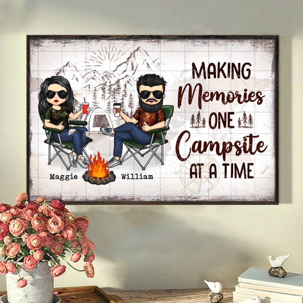 Making Memories One Campsite At A Time - Gift For Camping Couples, Personalized Horizontal Poster.
