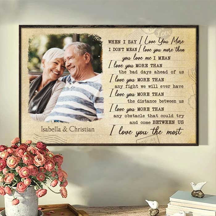 I Love You More Than The Distance Between Us - Upload Image, Gift For Couples - Personalized Horizontal Poster.