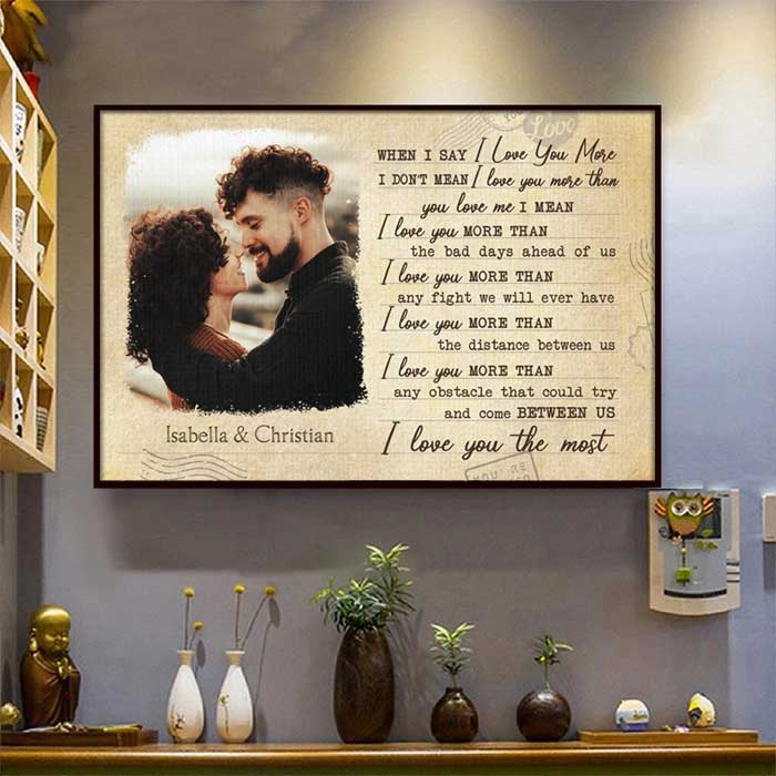 I Love You More Than The Distance Between Us - Upload Image, Gift For Couples - Personalized Horizontal Poster.