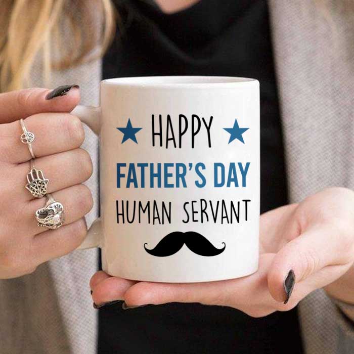 Happy Father's Day Human Servant - Gift for Dad, Funny Personalized Cat Dad Mug.
