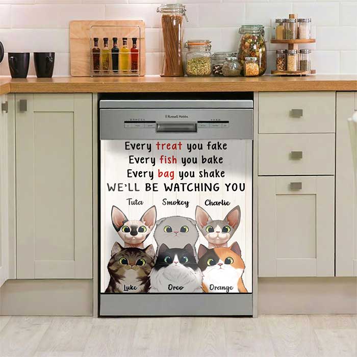 We'll Be Watching You Cats In The Kitchen - Personalized Dishwasher Cover.