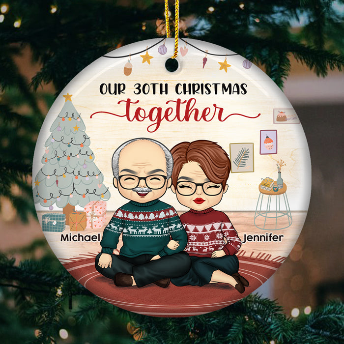 Another Joyous Christmas Together - Personalized Custom Round Shaped Ceramic Christmas Ornament - Gift For Couple, Husband Wife, Anniversary, Engagement, Wedding, Marriage Gift, Christmas Gift