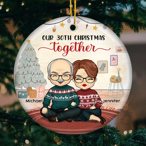 Another Joyous Christmas Together - Personalized Custom Round Shaped Ceramic Christmas Ornament - Gift For Couple, Husband Wife, Anniversary, Engagement, Wedding, Marriage Gift, Christmas Gift
