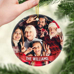 The Love Of Our Family - Personalized Custom Round Shaped Ceramic Photo Christmas Ornament - Upload Image, Gift For Family, Christmas Gift