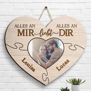 Alles An Mir Liebt Alles An Dir - Upload Image, Gift For Couples, Husband Wife - Personalized Shaped Wood Sign German