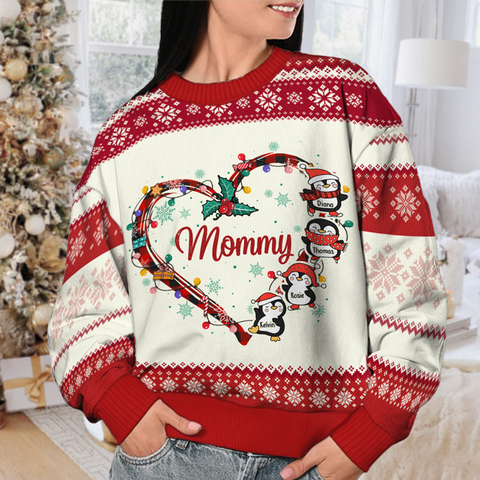 Les petits pingouins de grand-mère - Sweat-shirt de Noël unisexe personnalisé et moche, sweat-shirt en laine, sweat-shirt imprimé intégral - Cadeau pour grand-mère, grands-parents, cadeau de Noël