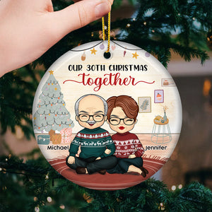 Another Joyous Christmas Together - Personalized Custom Round Shaped Ceramic Christmas Ornament - Gift For Couple, Husband Wife, Anniversary, Engagement, Wedding, Marriage Gift, Christmas Gift