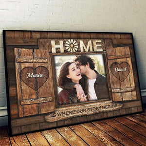 Home Is Where Our Story Begins - Upload Image, Gift For Couples, Husband Wife - Personalized Horizontal Poster