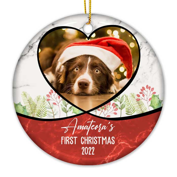 Puppy First Christmas - Personalized Custom Round Shaped Ceramic Christmas Ornament - Upload Image, Gift For Pet Lovers, Christmas Gift