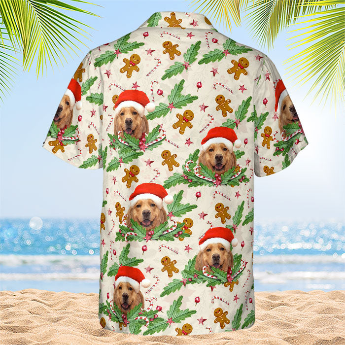 Candy Cane & Gingerbread Pattern - Dog & Cat Personalized Custom Unisex Hawaiian Shirt - Upload Image, Dog Face, Cat Face - Summer Vacation Gift, Gift For Pet Owners, Pet Lovers