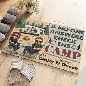 Si personne ne répond, vérifiez le camp ! Tapis décoratif personnalisé ! Cadeau pour couple, cadeau pour les amoureux du camping