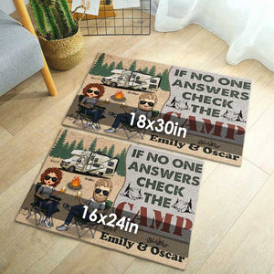 Si personne ne répond, vérifiez le camp ! Tapis décoratif personnalisé ! Cadeau pour couple, cadeau pour les amoureux du camping