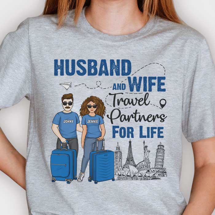 Partenaires de voyage mari et femme - T-shirt et sweat à capuche unisexe personnalisé - Cadeau pour couple