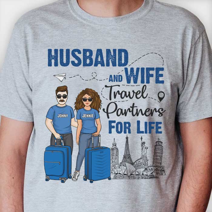 Partenaires de voyage mari et femme - T-shirt et sweat à capuche unisexe personnalisé - Cadeau pour couple