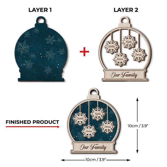 Snowflakes Falling In Love - Personalized Custom Snow Globe Shaped 2 Layered Wood Christmas Ornament - Gift For Family Members, Christmas Gift