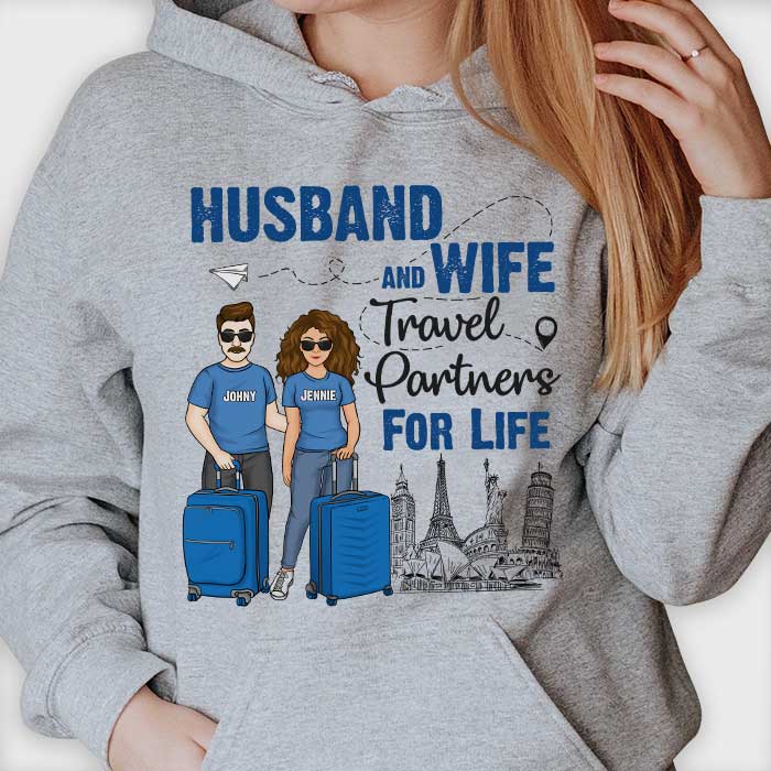 Partenaires de voyage mari et femme - T-shirt et sweat à capuche unisexe personnalisé - Cadeau pour couple