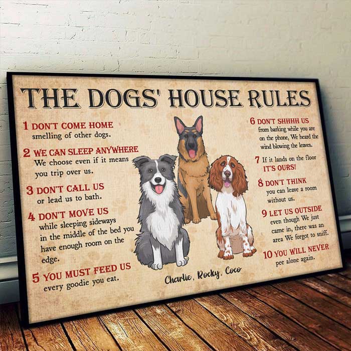The Dog's Funny House Rules - Gift For Dog Lovers, Personalized Horizontal Poster.