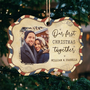 Our First Christmas Together - Personalized Custom Benelux Shaped Wood Photo Christmas Ornament - Upload Image, Gift For Couple, Husband Wife, Anniversary, Engagement, Wedding, Marriage Gift, Christmas Gift