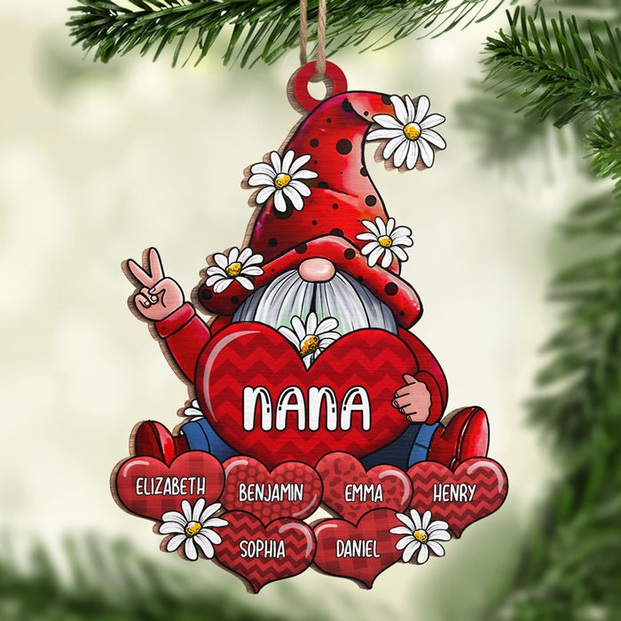 Gnome With Heart - Personalized Custom Gnome Shaped Wood Christmas Ornament - Gift For Grandma, Grandparents, Christmas Gift