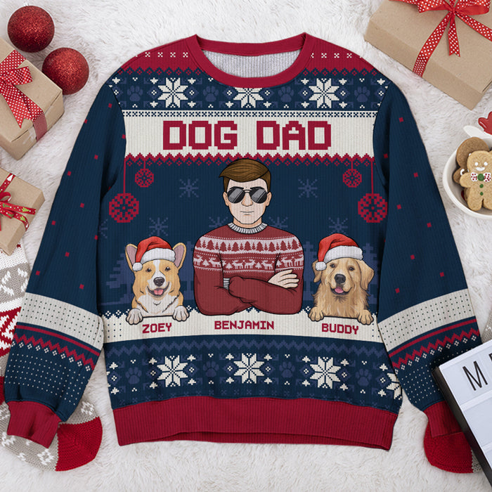Je suis un papa chien, une maman chien, bleu marine, vert, noir, rouge - Sweat-shirt moche personnalisé pour chien - Pull en laine unisexe - Cadeau de Noël pour les propriétaires d'animaux et les amoureux des animaux