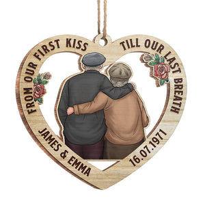 Du premier baiser jusqu'au dernier souffle - Décoration de Noël en bois personnalisée en forme de cœur - Cadeau pour couple, mari et femme, anniversaire, fiançailles, mariage, cadeau de mariage, cadeau de Noël