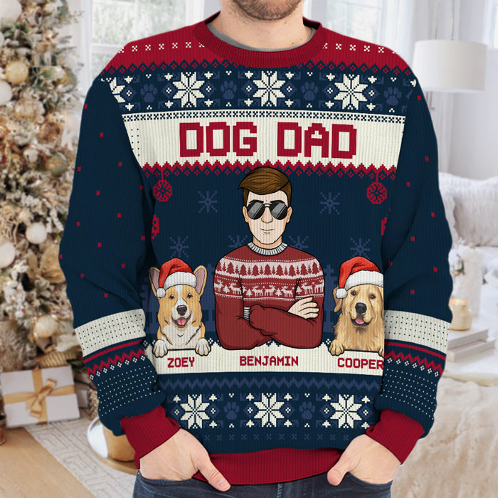 Je suis un papa chien, une maman chien, bleu marine, vert, noir, rouge - Sweat-shirt moche personnalisé pour chien - Pull en laine unisexe - Cadeau de Noël pour les propriétaires d'animaux et les amoureux des animaux