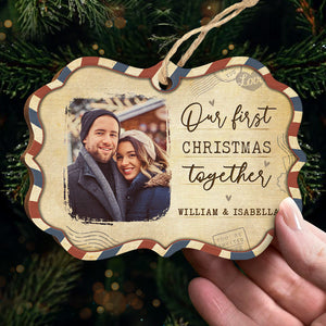 Our First Christmas Together - Personalized Custom Benelux Shaped Wood Photo Christmas Ornament - Upload Image, Gift For Couple, Husband Wife, Anniversary, Engagement, Wedding, Marriage Gift, Christmas Gift