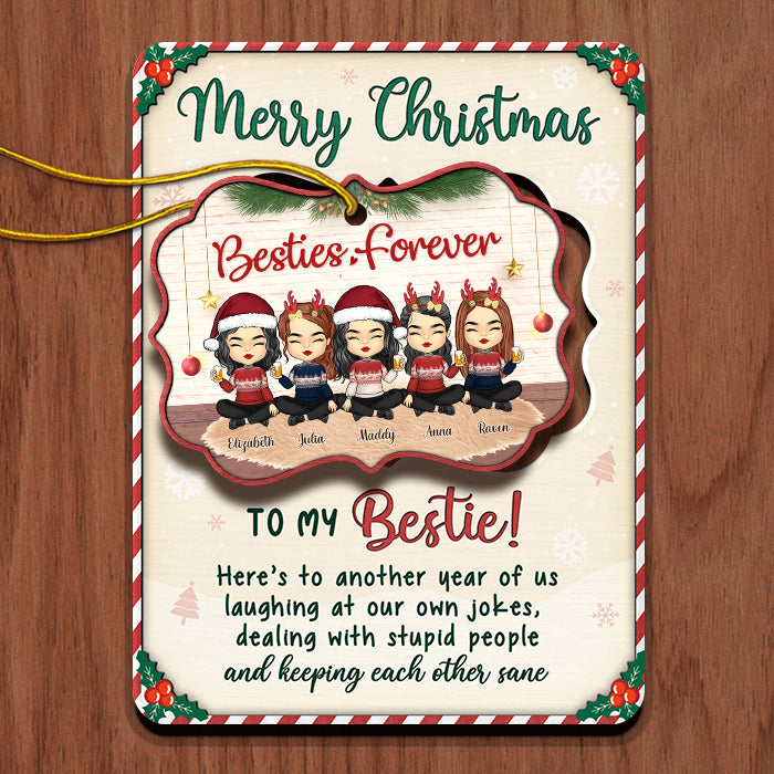 Joyeux Noël, une autre année où nous sommes meilleurs amis - Carte de Noël personnalisée en bois avec ornement amovible - Cadeau pour meilleure amie, meilleure amie, sœur, cadeau d'anniversaire pour meilleure amie et amie, cadeau de Noël