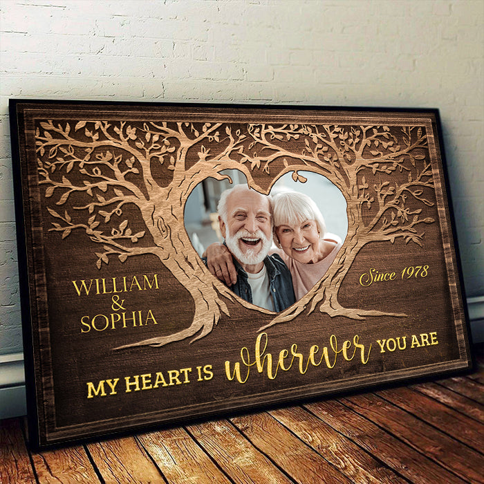 My Heart Is Wherever You Are - Personalized Horizontal Poster - Upload Image, Gift For Couples, Husband Wife