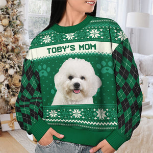 Je suis une maman de chien - Sweat-shirt de Noël unisexe personnalisé, sweat-shirt en laine, sweat-shirt imprimé intégral - Télécharger une image, cadeau pour les amoureux des animaux, cadeau de Noël