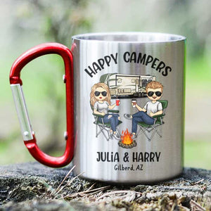 Happy Campers Be Wild & Free - Personalized Carabiner Camping Mug - Gift For Camping Lovers