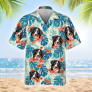 Fleurs et feuilles tropicales colorées - T-shirt hawaïen unisexe personnalisé pour chien et chat - Télécharger une image, visage de chien, visage de chat - Cadeau vacances d'été, cadeau pour propriétaires d'animaux, amoureux des animaux