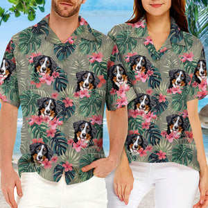 Fleurs et feuilles tropicales colorées - T-shirt hawaïen unisexe personnalisé pour chien et chat - Télécharger une image, visage de chien, visage de chat - Cadeau vacances d'été, cadeau pour propriétaires d'animaux, amoureux des animaux